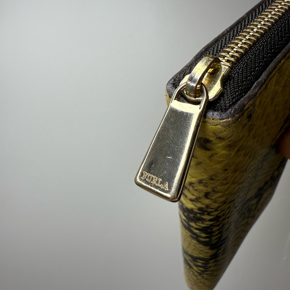 FURLA Snake Embossed Yellow Long Leather Wallet EUC - Picture 9 of 12